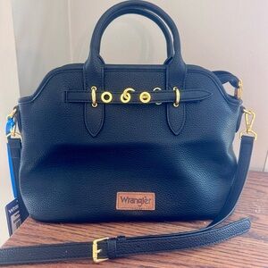 Wrangler Elegant Black Satchel with Gold Details